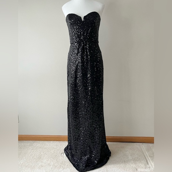 Amsale Dresses & Skirts - Amsale Black Sequin Strapless Gown – Like New Size 4